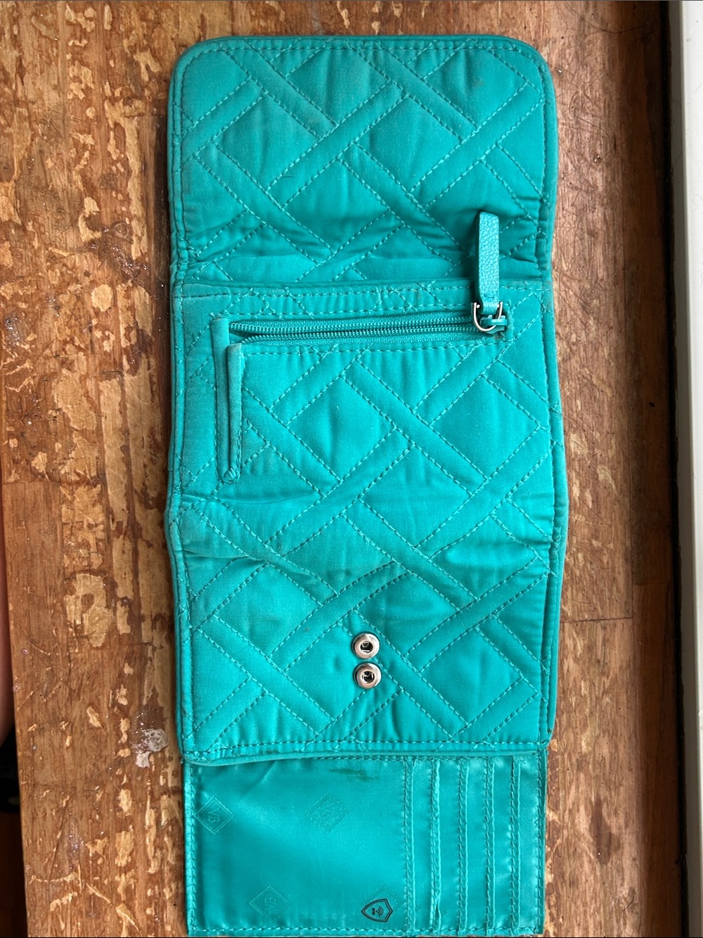 Vera Bradley Teal Floral Trifold Wallet with ID Window - Picture 4 of 7